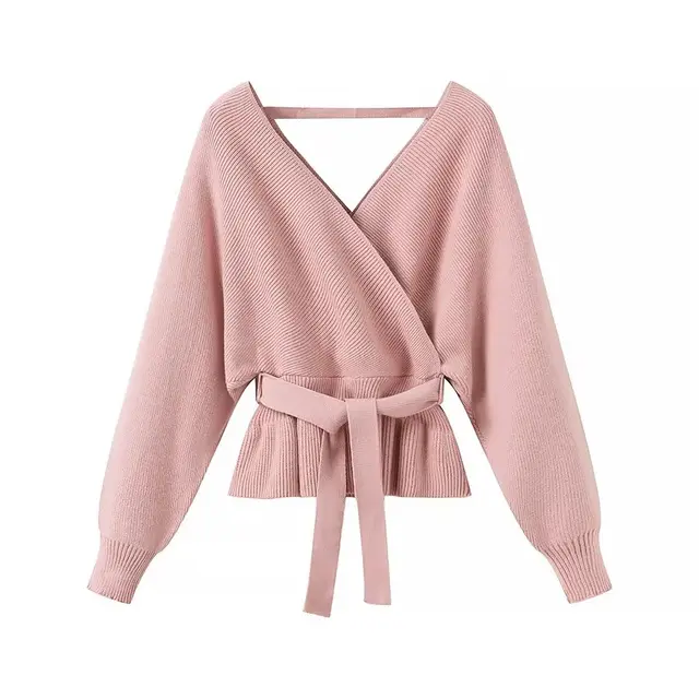Fashion Pullover Women's V neck Sweater Lotus Root Color - Shop at LoveMi