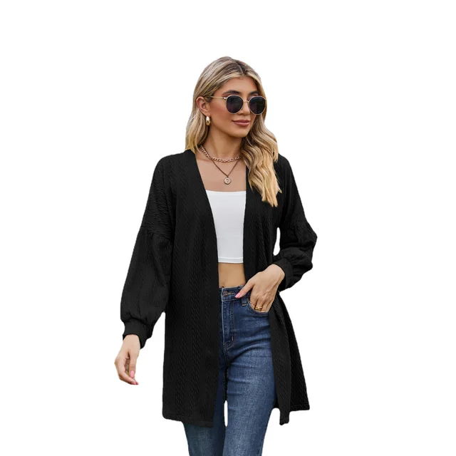 Long Sleeve Solid Color Loose Cardigan Top Women's Knitting Coat Black - Shop at LoveMi
