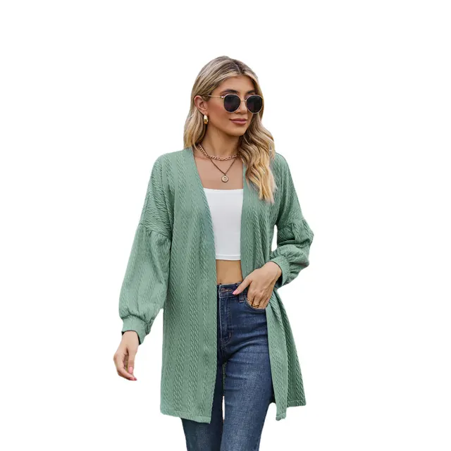 Long Sleeve Solid Color Loose Cardigan Top Women's Knitting Coat Dark Green - Shop at LoveMi