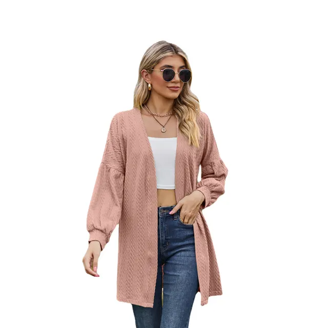 Long Sleeve Solid Color Loose Cardigan Top Women's Knitting Coat Pink - Shop at LoveMi