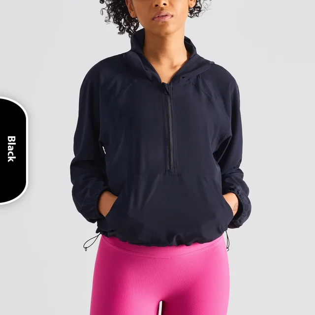 Women's Half Zipper Drawstring Workout Clothes Black - Shop at LoveMi