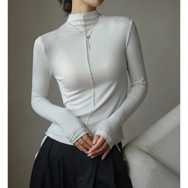 Base Clothing Autumn And Winter Modal Half Turtleneck Women Fair Skin Colored - Shop at LoveMi