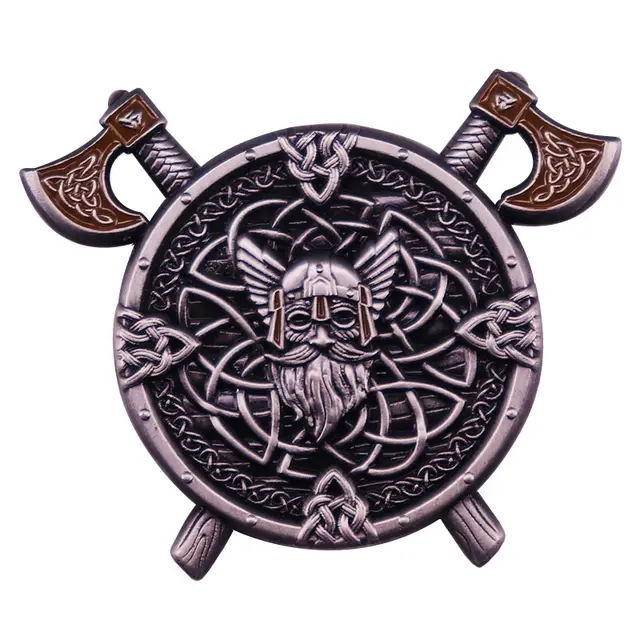 Viking Aoding Brooch Vintage Golden M Badge Accessories Silver - Shop at LoveMi