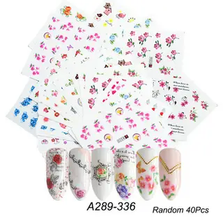 Nail Hot Watermark Stickers Suit Butterfly Fruit Lace Colorful Flowers Gold And Silver Gilding - A289336 Flowers 40 Models
