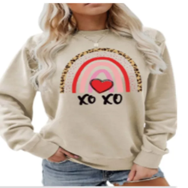 Leopard Print Rainbow Fashion Print Loose Hoodie Beige - Shop at LoveMi