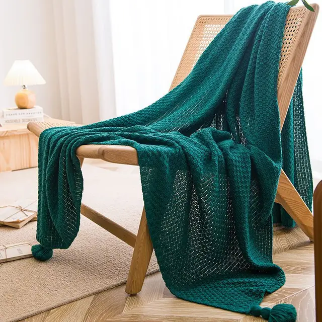 Simple Tassel Casual Sofa Blanket Dark Green - Shop at LoveMi