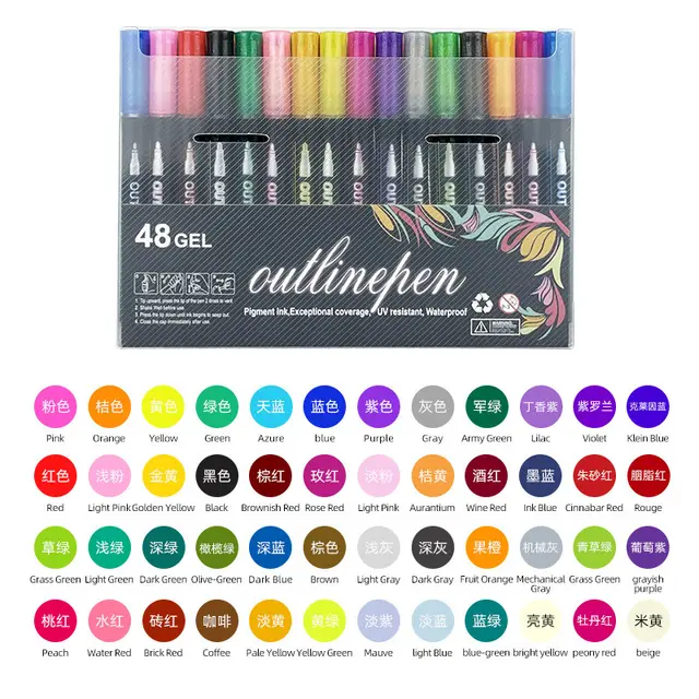 Double Line Outline Pen 24 Color Suit Dream Color Mark Fluorescent Marker 48 Colors Suit - Shop at LoveMi