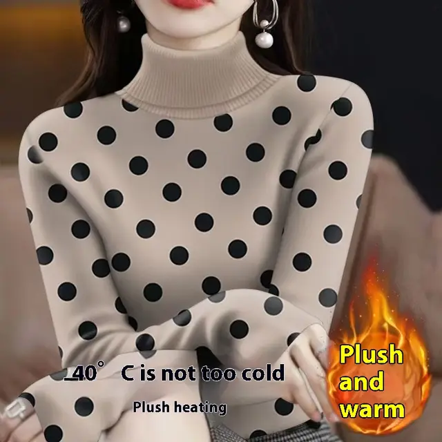 Turtleneck Print Inner Wear T shirt Female Fashion Apricot Bottom Black Wave - Shop at LoveMi
