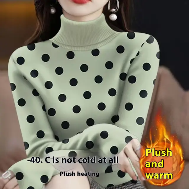 Turtleneck Print Inner Wear T shirt Female Fashion Black Wave On Green Background - Shop at LoveMi
