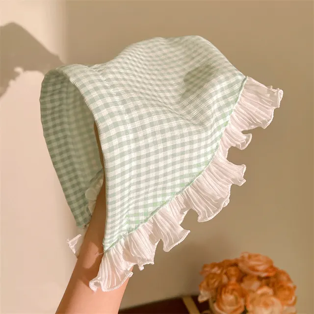 Baotou Kerchief Cap Pastoral Style Zhou Also Headdress With Same Kind Women Green And White Plaid - Shop at LoveMi