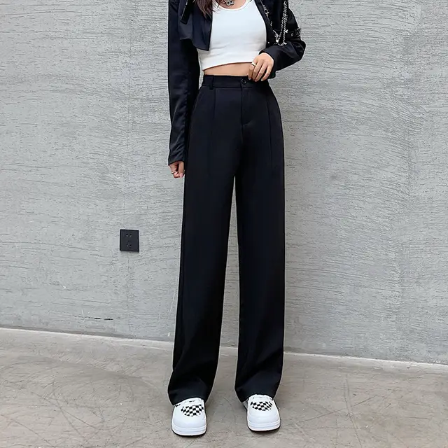 Spring Popular Narrow Wide leg Women's Small High Waist Drape Straight Loose Casual Pants Black And Long - Shop at LoveMi