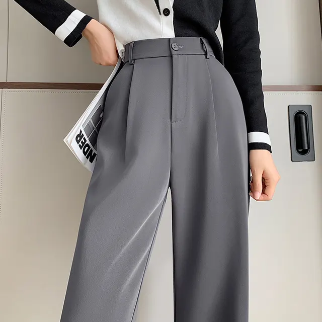 Spring Popular Narrow Wide leg Women's Small High Waist Drape Straight Loose Casual Pants Gray Small Man - Shop at LoveMi