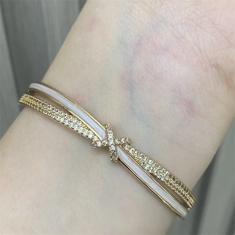 Women's Gold-plated Diamond Cross Bracelet - Champagne Gold - View 1