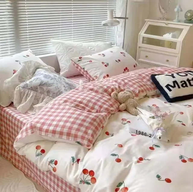 Cartoon Printed Four piece Bedding Set Quilt Cover Bedding Love Cherry Zx - Shop at LoveMi
