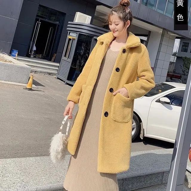 Fur Korean Style Particle Short Coat Overcoat Women Yellow - Shop at LoveMi