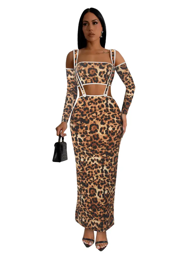 Women's Casual Slim Leopard Print Set Long Skirt 2863 Little Yellow Leopard - Shop at LoveMi