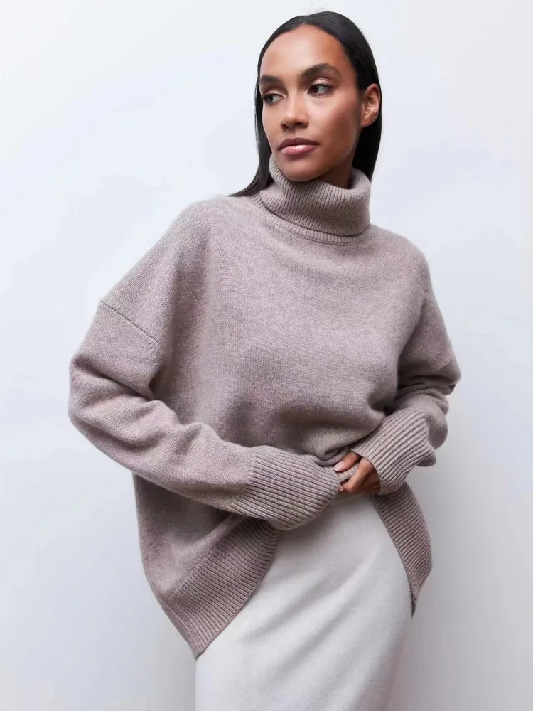 Soft And Comfortable High Polo Collar Solid Colour Pullover - Light Purple