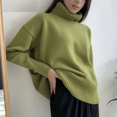 Soft And Comfortable High Polo Collar Solid Color Pullover Matcha Xl - Shop at LoveMi
