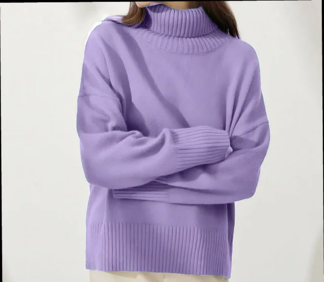 Soft And Comfortable High Polo Collar Solid Color Pullover Purple - Shop at LoveMi