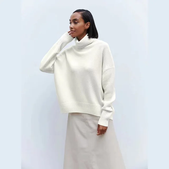 Soft And Comfortable High Polo Collar Solid Color Pullover White - Shop at LoveMi