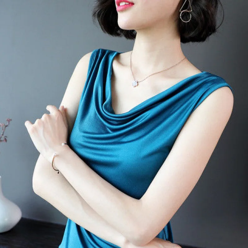 Fashion Women's Base Versatile Solid Colour Top - Blue