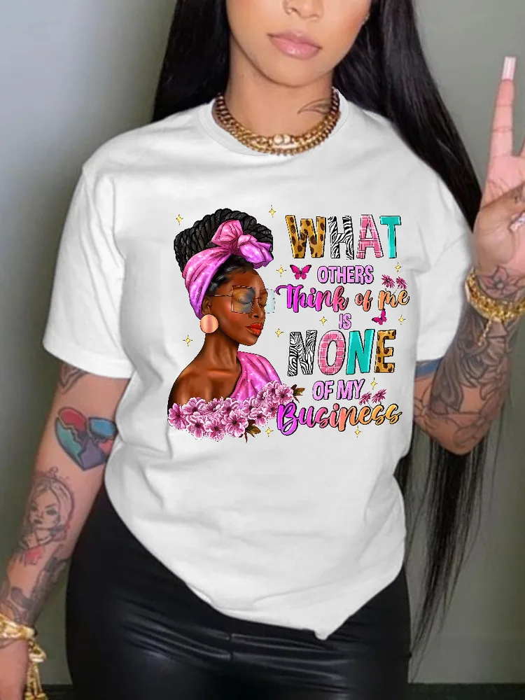 Pattern Printed Short sleeved T shirt Trendy 6 White - Shop at LoveMi