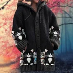 Halloween Animal Print Casual Hooded Cape Coat - Black