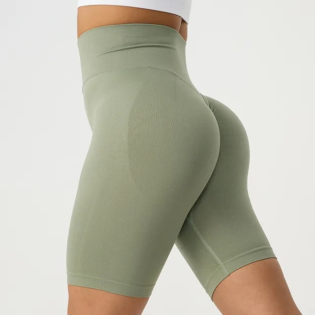 Summer Hip shaping Belly contracting Running Five point Fitness Pants Women's High Waist Army Green - Shop at LoveMi