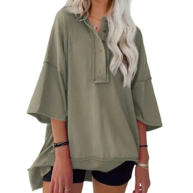 Solid Color Loose Casual Button Sweater Green - Shop at LoveMi