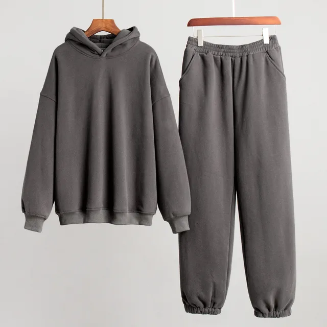 Autumn And Winter New Women's Sports Style Hooded Sweater Set Dark Gray - Shop at LoveMi