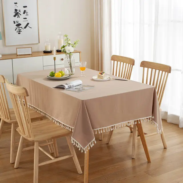 All Cotton Washed Cotton Tassel Coffee Table Cloth Table Cloth Beige Tassel - Shop at LoveMi