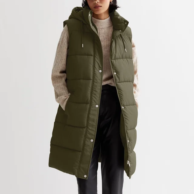Solid Color Mid length Vest Hooded Top Women's Single breasted Coat Army Green - Shop at LoveMi
