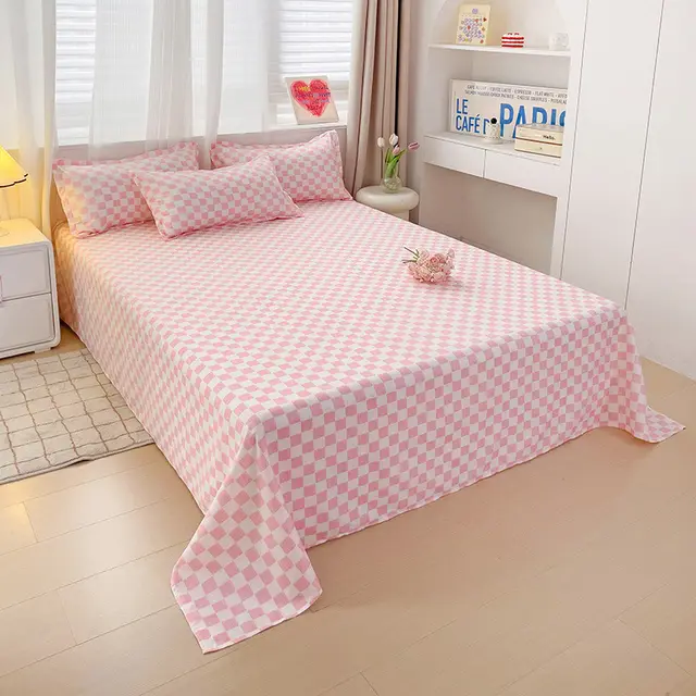 Bed Sheet One piece 18 M Large Double Coverlet Cloth Checkerboard Pink - Shop at LoveMi