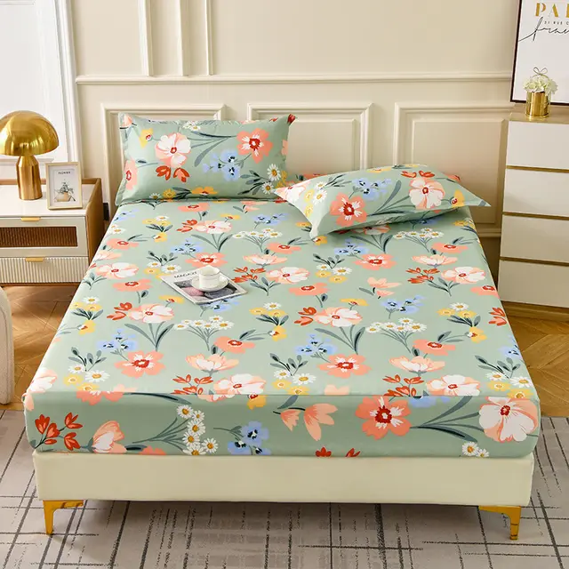 Brushed Fitted Sheet Printed Pillowcase Chemical Fiber Dust Cover Blossoming Flowers - Shop at LoveMi