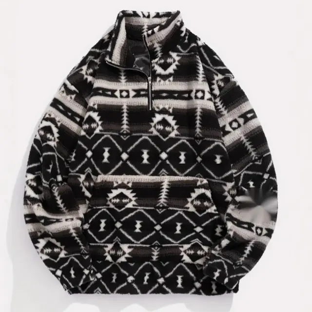 Fashionable Women's Ethnic Printed Fleece Sweater Black - Shop at LoveMi