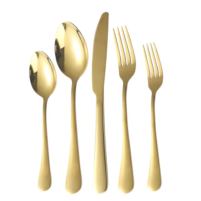 Stainless Steel Tableware Suit Titanium plated Matte Five Components Bright Gold - Shop at LoveMi