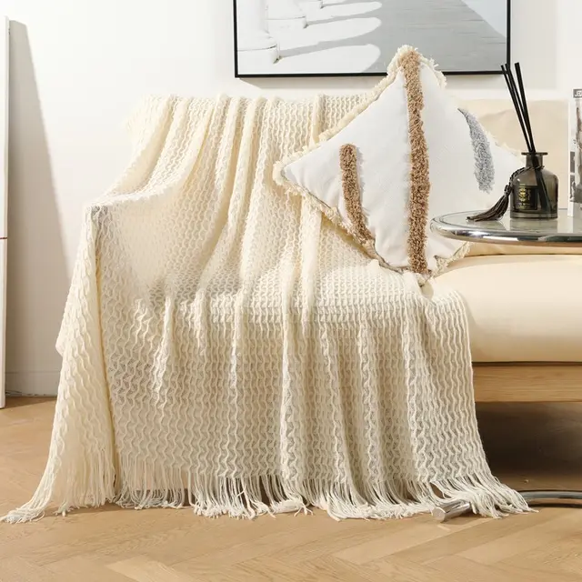 Sofa Cover Nap Blanket Knitted Small Blanket Beige - Shop at LoveMi