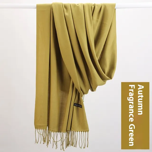 Pure Color Warm Keeping Scarf All match Cashmere Shawl Autumn Fragrance Green - Shop at LoveMi