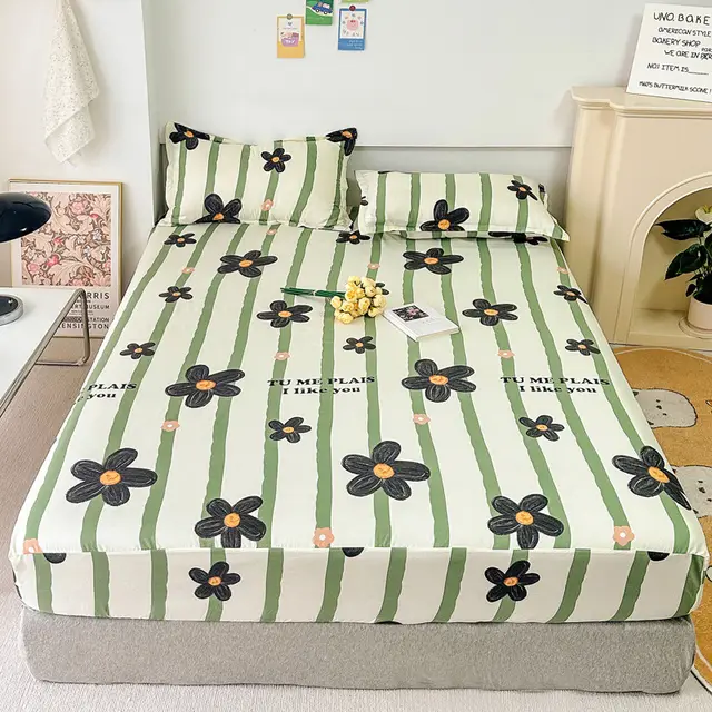 Brushed Single layer Fitted Sheet Mattress Protective Cover Striped Flower - Shop at LoveMi