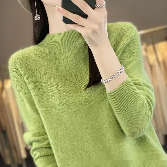 Half Turtleneck Slimming Wool Knitted Bottoming Shirt Fruit Green - Shop at LoveMi