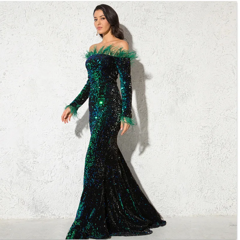 Off the shoulder Fishtail Party Formal Dress Green - Shop at LoveMi