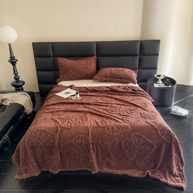 Butterfly Cotton Wool Leisure Blanket Brown - Shop at LoveMi
