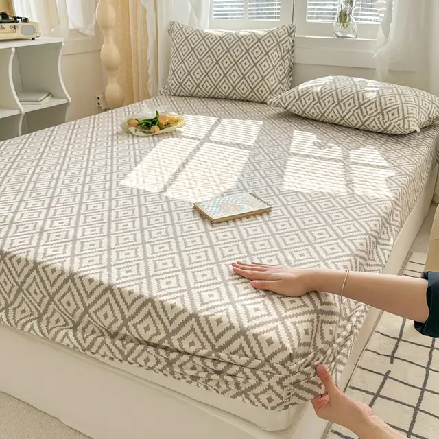Pure Cotton Crash Fitted Sheet Thickened Printed Grid - Shop at LoveMi