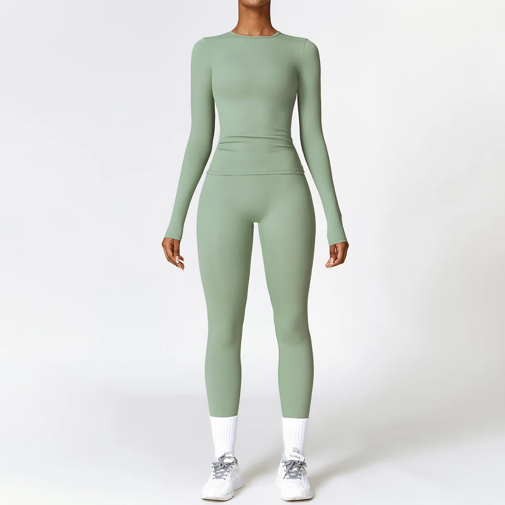 Tight-fitting Brushed Yoga Suit Quick-drying Fitness Clothes Fitness Long Sleeve Tracksuits Sports Suit Gym Top High Waist Leggings Women Sets Yoga...