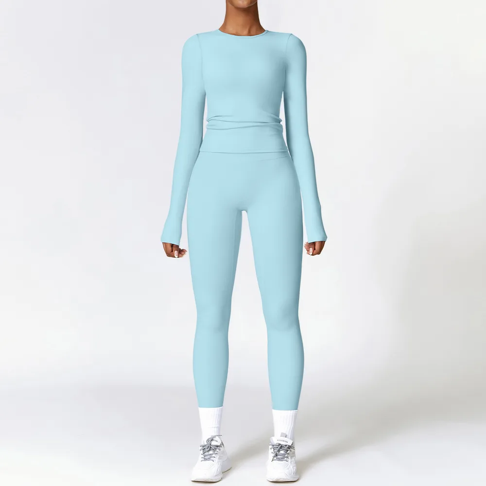 Tight-fitting Brushed Yoga Suit Quick-drying Fitness Clothes Fitness Long Sleeve Tracksuits Sports Suit Gym Top High Waist Leggings Women Sets Yoga...