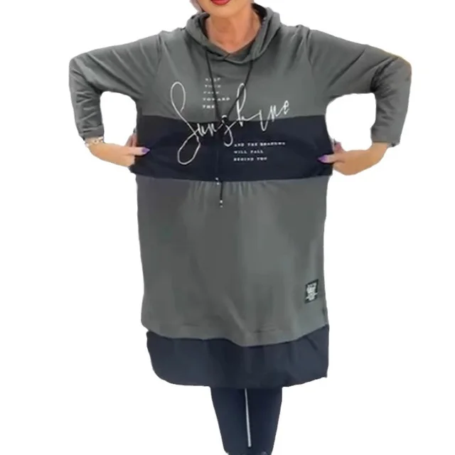 New Letter Splicing Long Sleeve Hooded Sweater Dress Olive Green - Shop at LoveMi