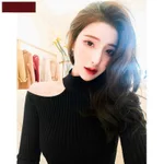 Women's Stand-up Base Shirt Slim Fit Small Figure Frosted Sweater - Black