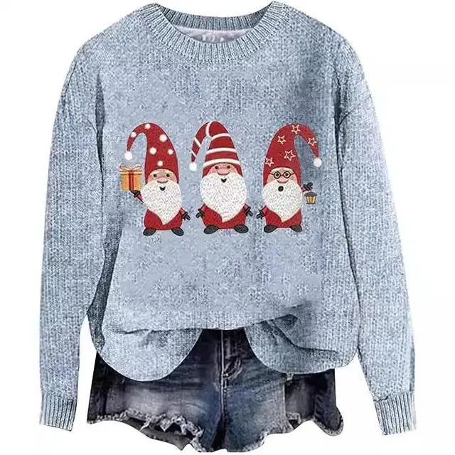 Creative Christmas Men's And Women's Loose Round Neck Sweater Light Blue - Shop at LoveMi