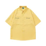 Plaid Embroidered Short-sleeved Loose All-match Couple Shirt - Yellow