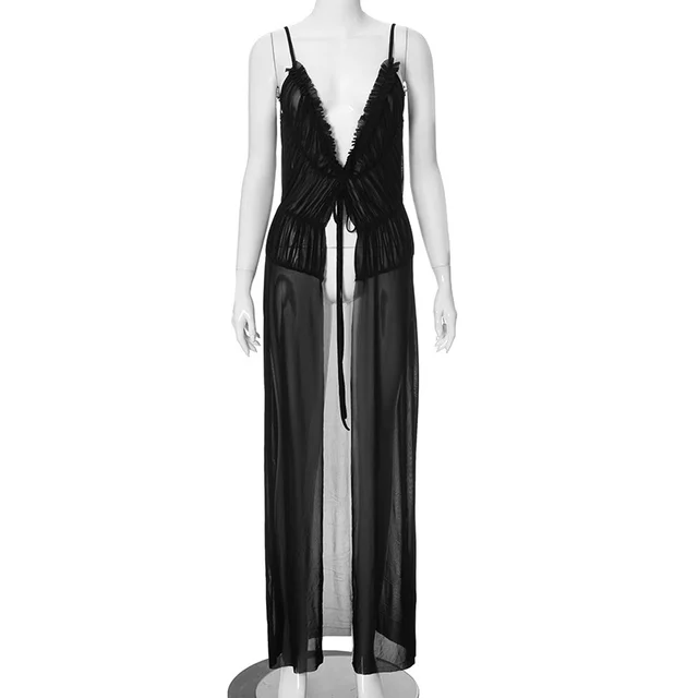 Summer New Pure Color Mesh Sling Tied Top Black - Shop at LoveMi